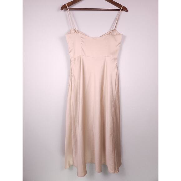 Park & Fifth Satin Slip Dress Size M Champagne Twist Front Midi Dress Bridesmaid - Picture 8 of 12
